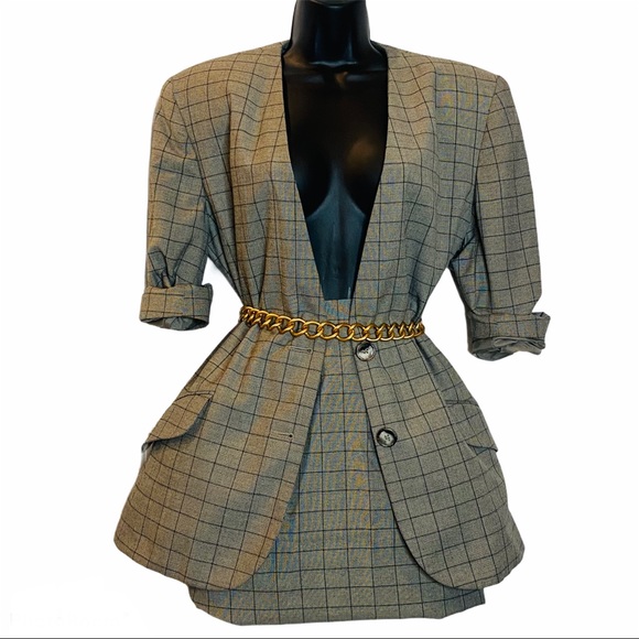 Vintage Gray Check Skirt Suit Size 10